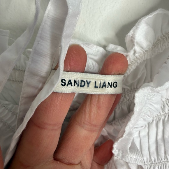 Sandy Liang Kleen White Smocked Puff
Sleeve Tie Front Mini Dress Sz 4 - Picture 10 of 16